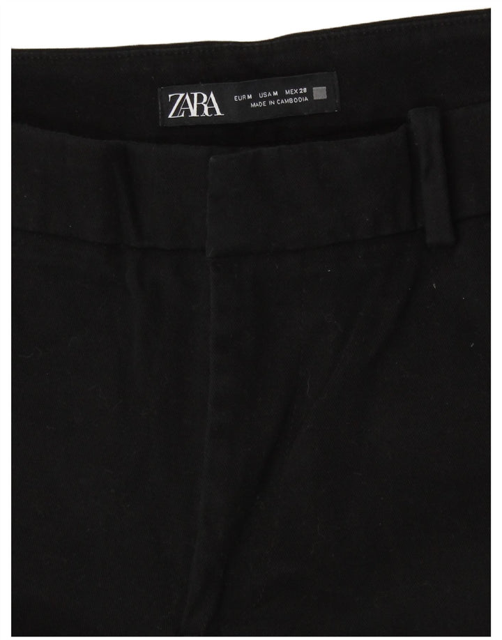 Gerade geschnittene Damenhose von Zara, mittelgroß, W28, L26, schwarze Baumwolle