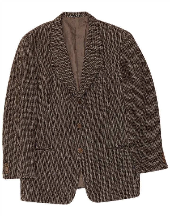GIORGIO ARMANI Herren-Blazer mit 3 Knöpfen, IT 52, großes braunes Fischgrätenmuster