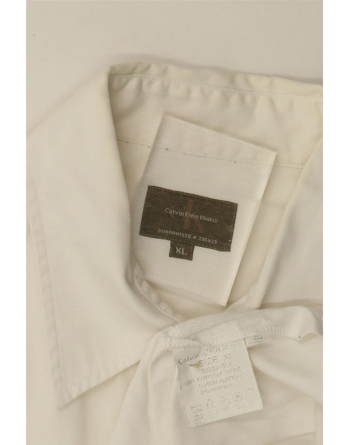 CALVIN KLEIN Herren Khakis Kurzarmhemd XL Weiße Baumwolle