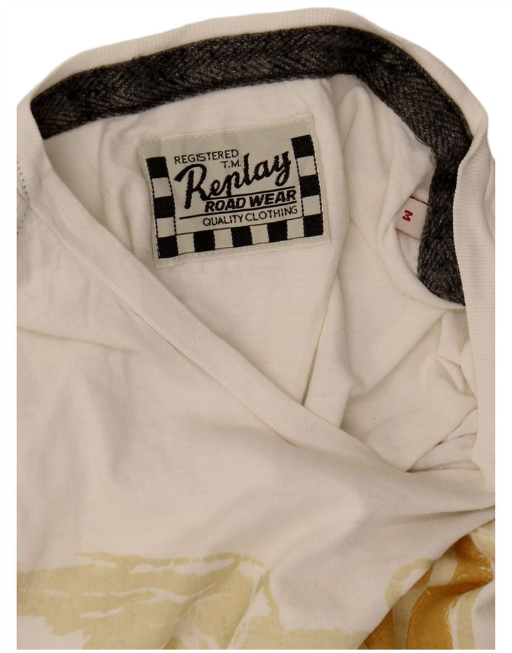 Replay Herren Grafik-T-Shirt-Oberteil Mittelweiß