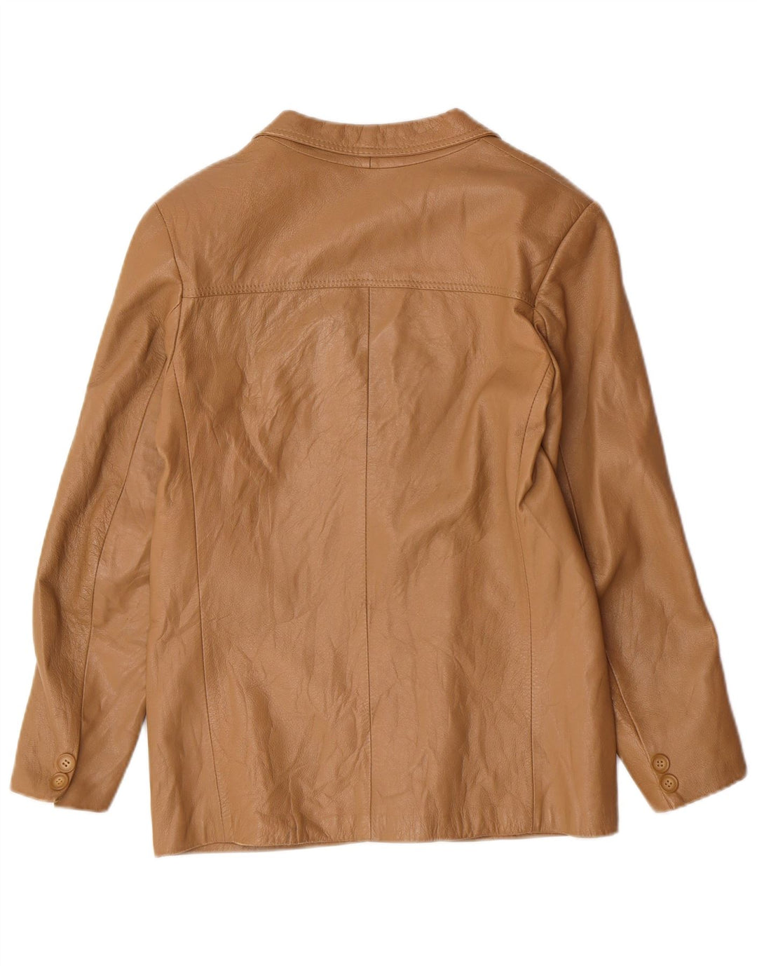 Vintage Damen 2-Knopf-Blazerjacke IT 44 Medium Beige Leder Classic