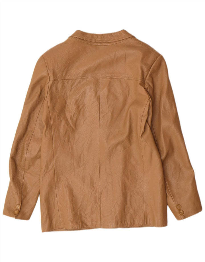 Vintage Damen 2-Knopf-Blazerjacke IT 44 Medium Beige Leder Classic