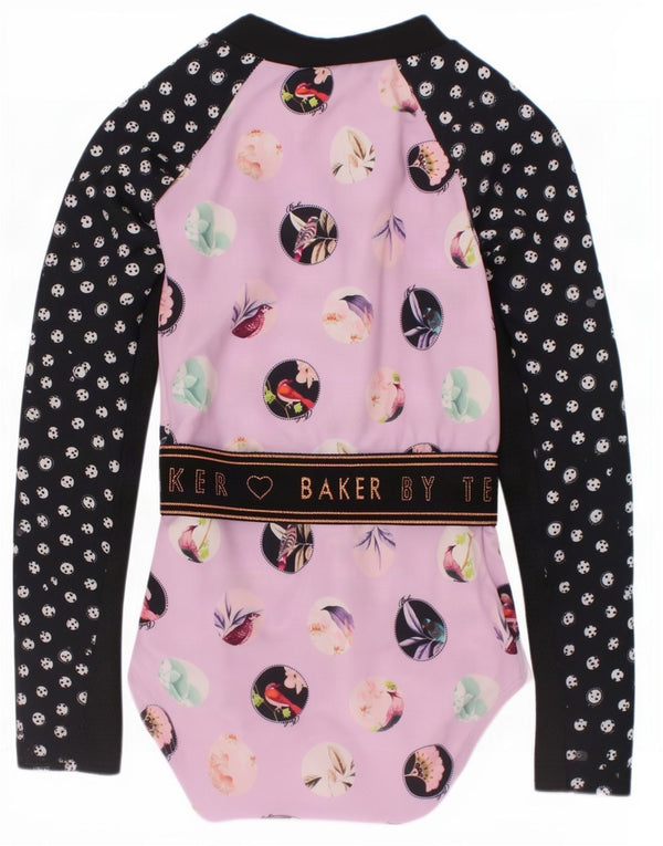 Ted Baker Langarm-Body mit Grafik für Mädchen, 5–6 Jahre, rosa, geblümtes Nylon