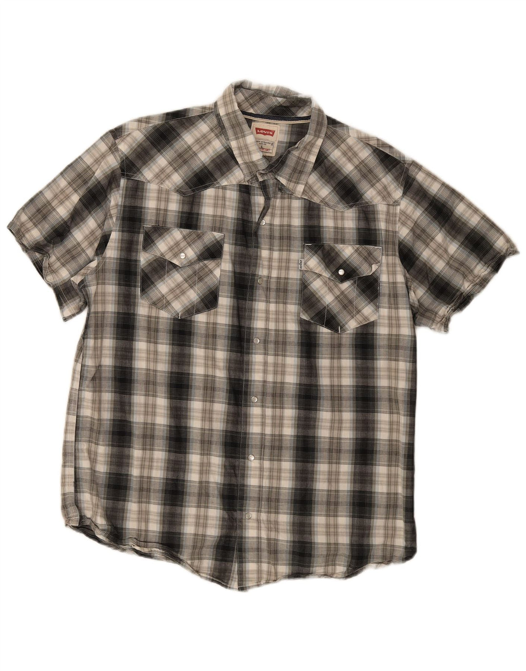 Levi's Herren-Hemd, kurzärmelig, groß, grau, kariert, Baumwolle