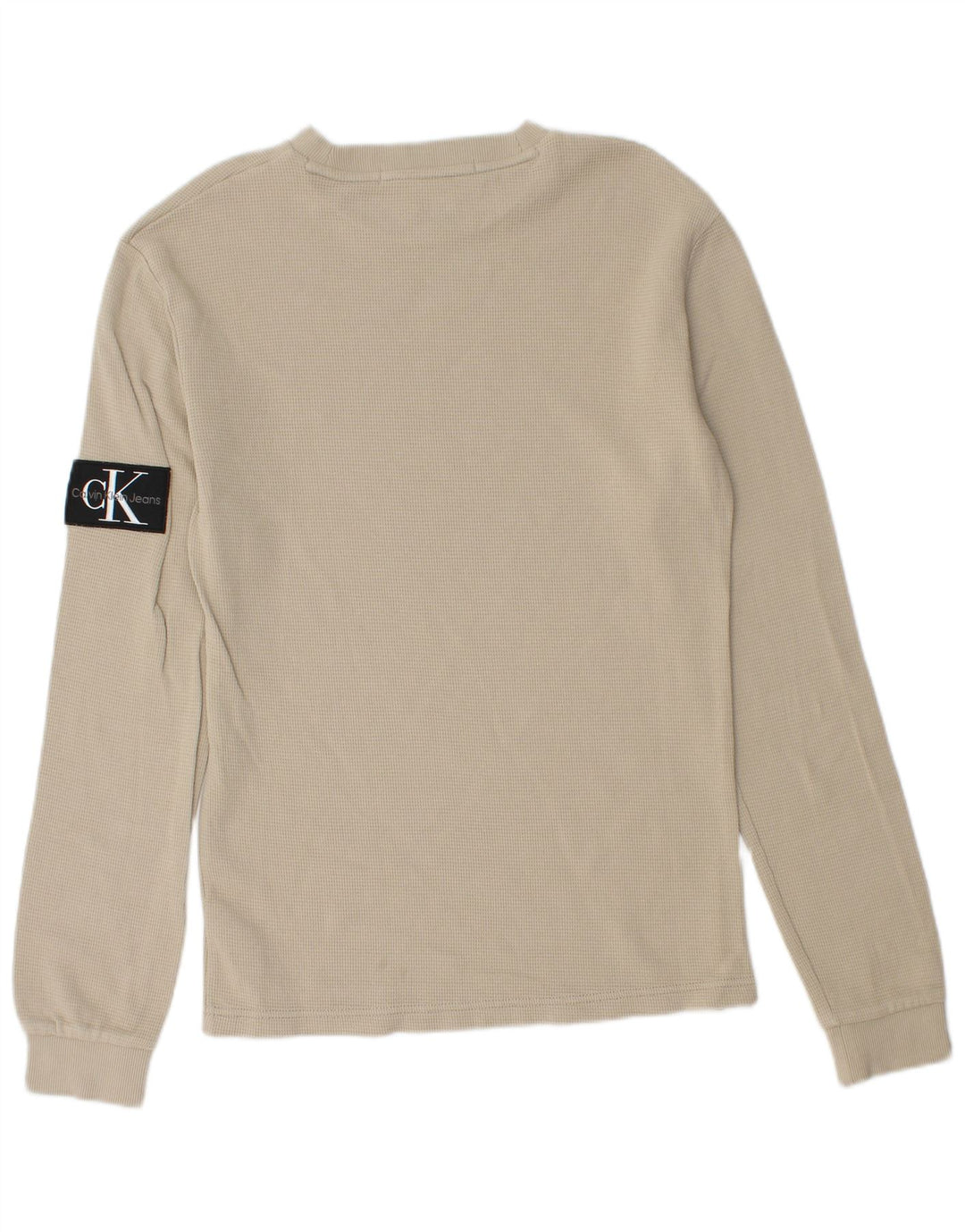 CALVIN KLEIN JEANS Mens Graphic Top Long Sleeve Small Beige Cotton