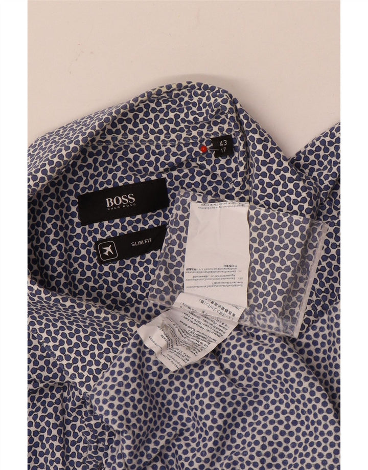 Hugo Boss Herren-Hemd mit abstraktem Muster, schmale Passform, Größe 43 17 XL, Marineblau