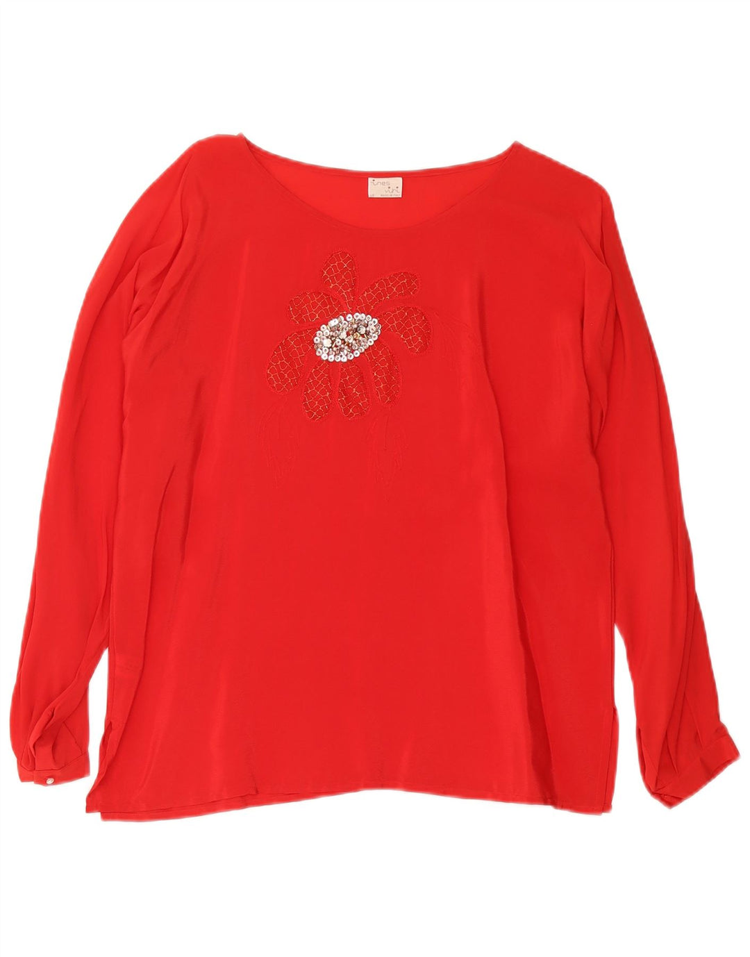 Ines Damen Blusentop IT 46 Großes rotes Blumenmuster aus Acetat