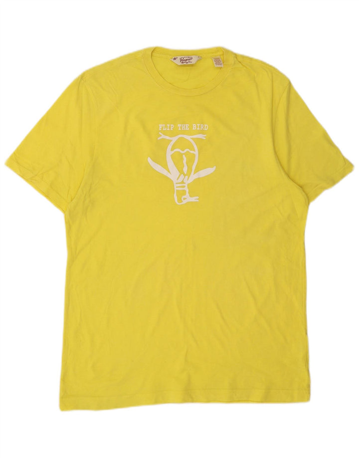 PENGUIN Mens Graphic T-Shirt Top Medium Yellow Cotton