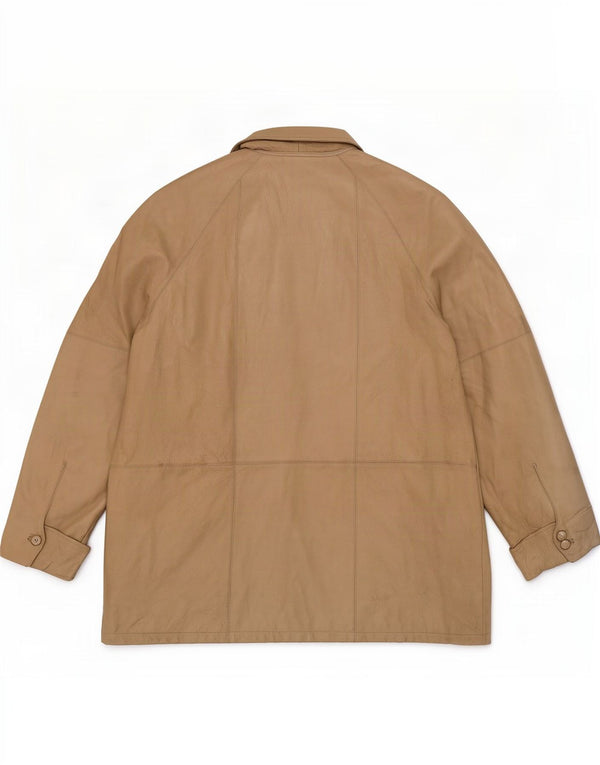 Vintage Damen Ledermantel EU 50 3XL Beige Classic