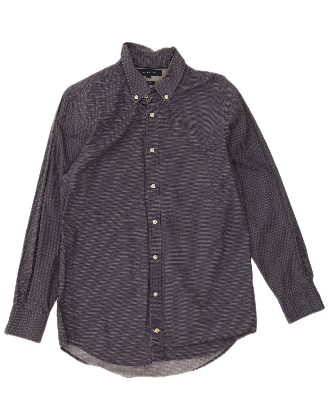 TOMMY HILFIGER Herren Slim Fit Hemd Mittelblau gepunktete Baumwolle