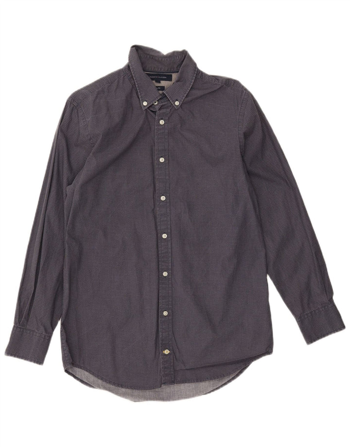 TOMMY HILFIGER Herren Slim Fit Hemd Mittelblau gepunktete Baumwolle