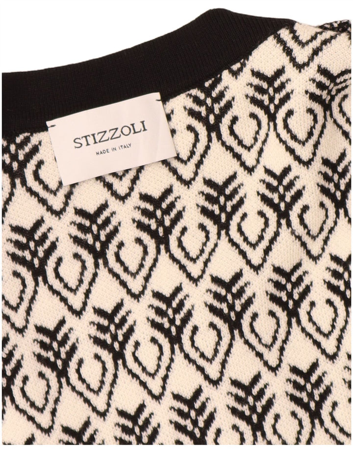 STIZZOLI Damen Longline Cardigan Pullover IT 46 Large Weiß Geometrisch