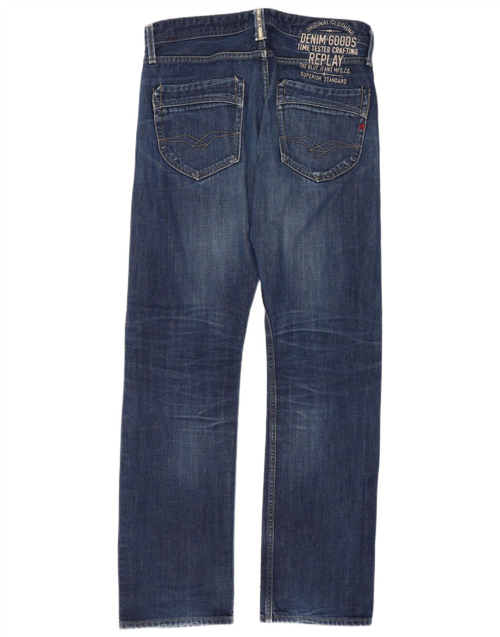 Replay Herren Straight Jeans W31 L34 Marineblaue Baumwolle