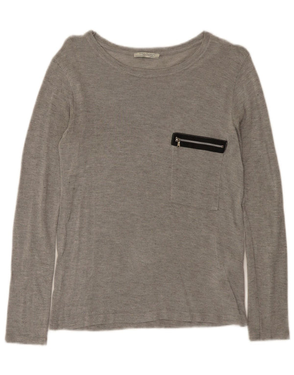 Zara Damen Trafaluc Top Langarm UK 14 Large Grau meliert Viskose