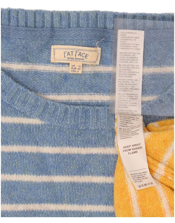 FAT FACE Damen Pullover mit Rundhalsausschnitt, UK 12, mittelblau gestreift