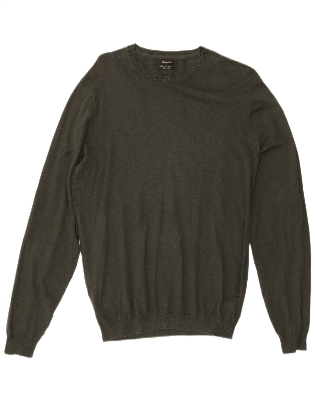MASSIMO DUTTI Herren-Pullover mit Rundhalsausschnitt, groß, Khaki, Baumwolle