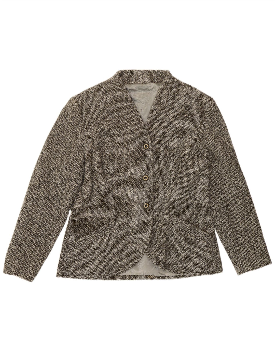 Vintage Damen 3-Knopf-Blazerjacke UK 12 Mittelgrau meliert