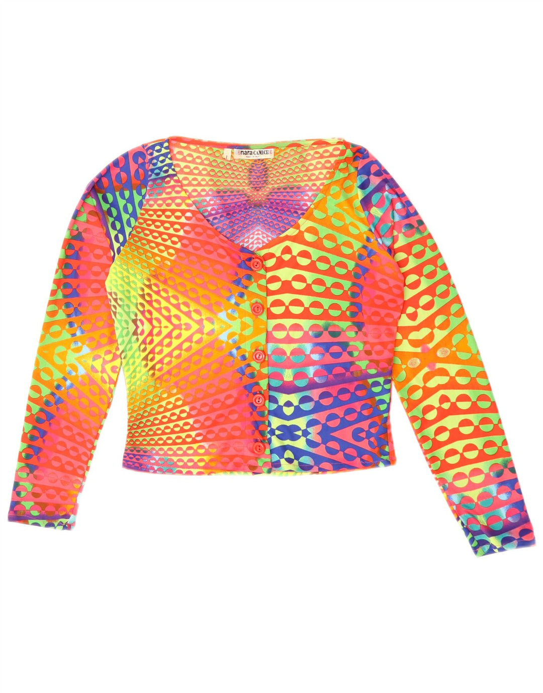 Naracamicee Damen Crop Top UK 12 Medium Mehrfarbige geometrische Seide