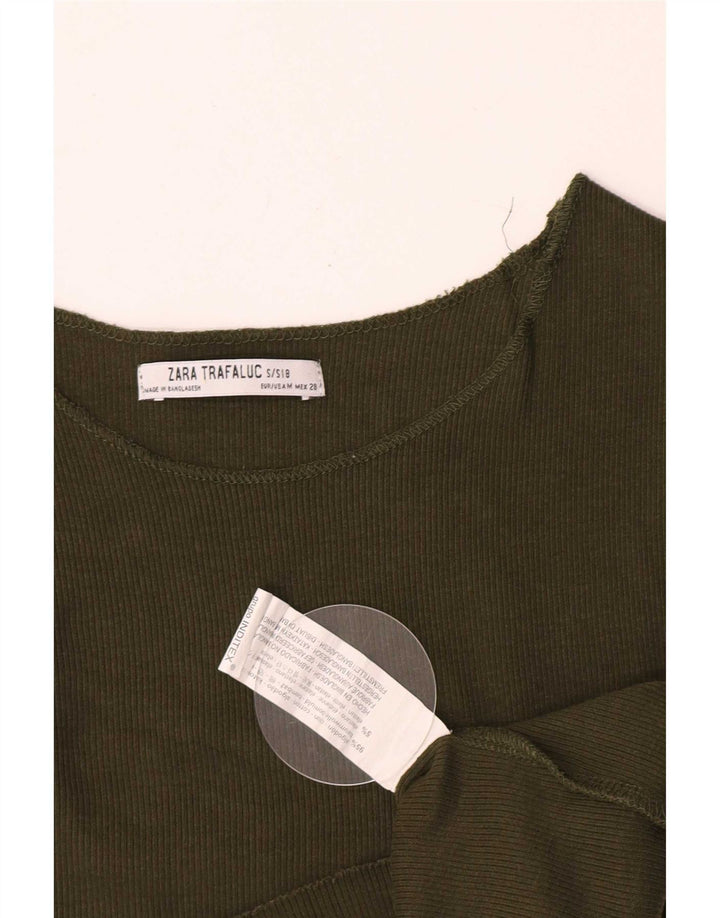 Zara Damen Crop Vest Top UK 8 Small Grüne Baumwolle