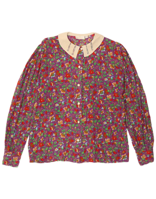 Le Bambole Damen-Hemdbluse, UK 12, Mittelviolett, Blumenmuster, Baumwolle
