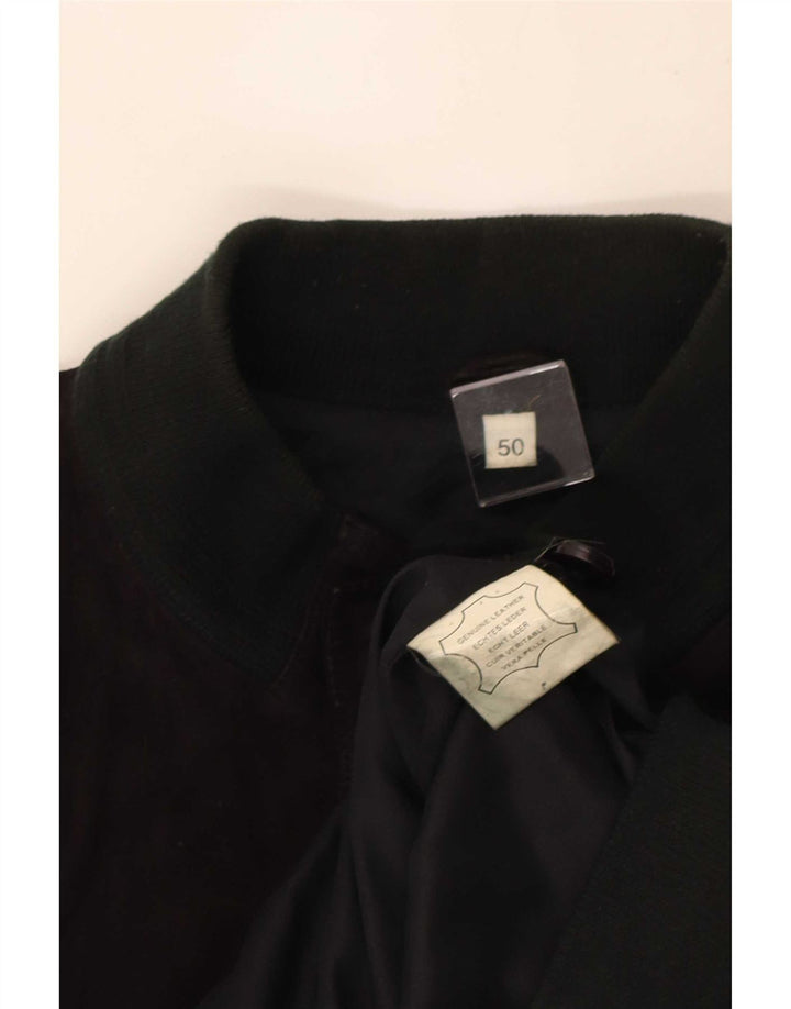 Vintage Herren Wildleder Bomberjacke IT 50 Großes schwarzes Leder