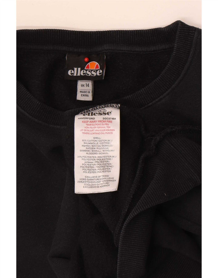 Ellesse Damen Sweatshirt Pullover UK 14 Large Schwarz Baumwolle