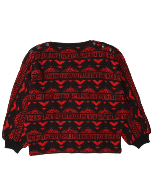 Vintage Damen Pullover mit U-Boot-Ausschnitt, Gr. 16, groß, Rot, Fair Isle Azteken