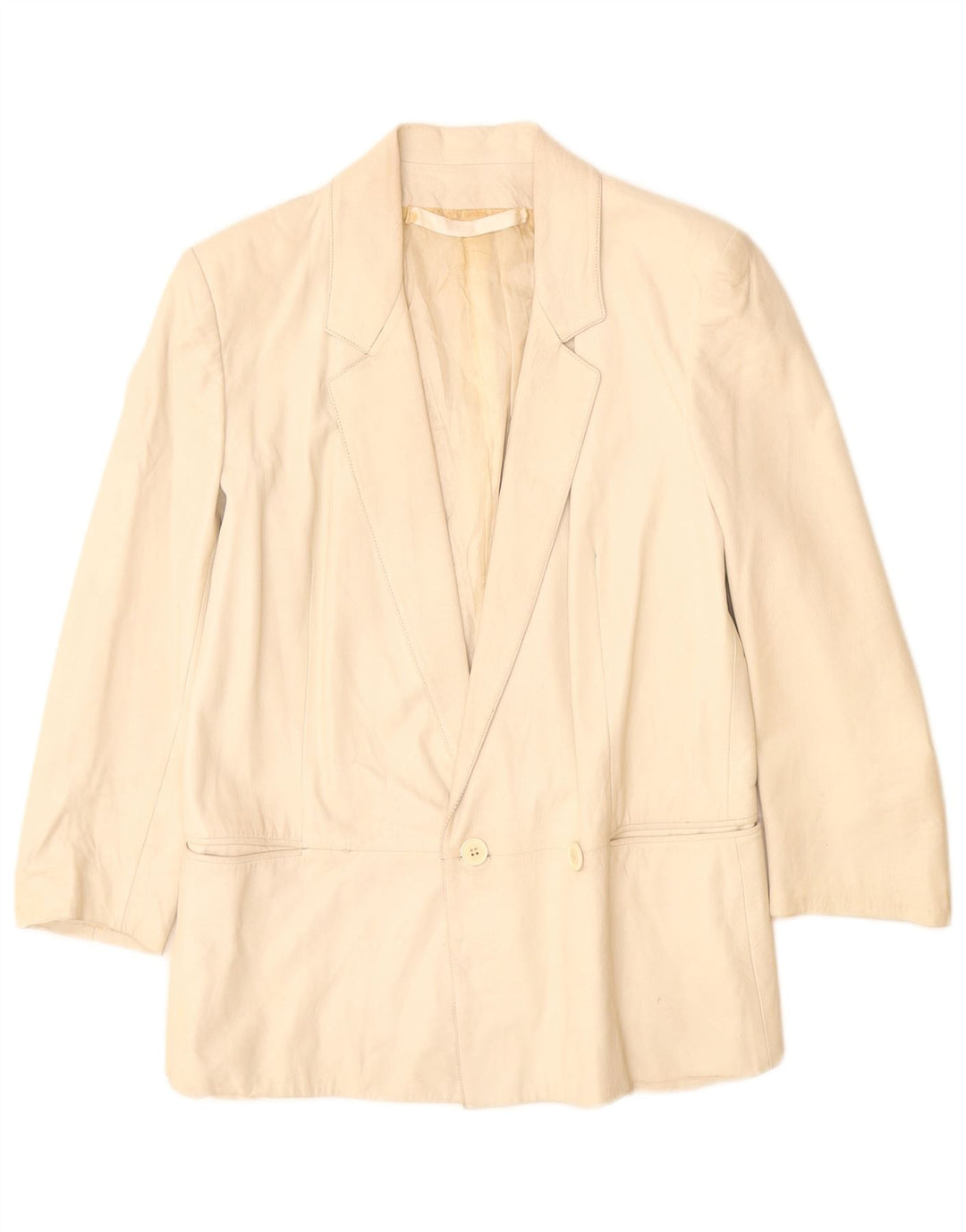 Vintage Damen Zweireihige Lederblazerjacke UK 12 Mittelbeige