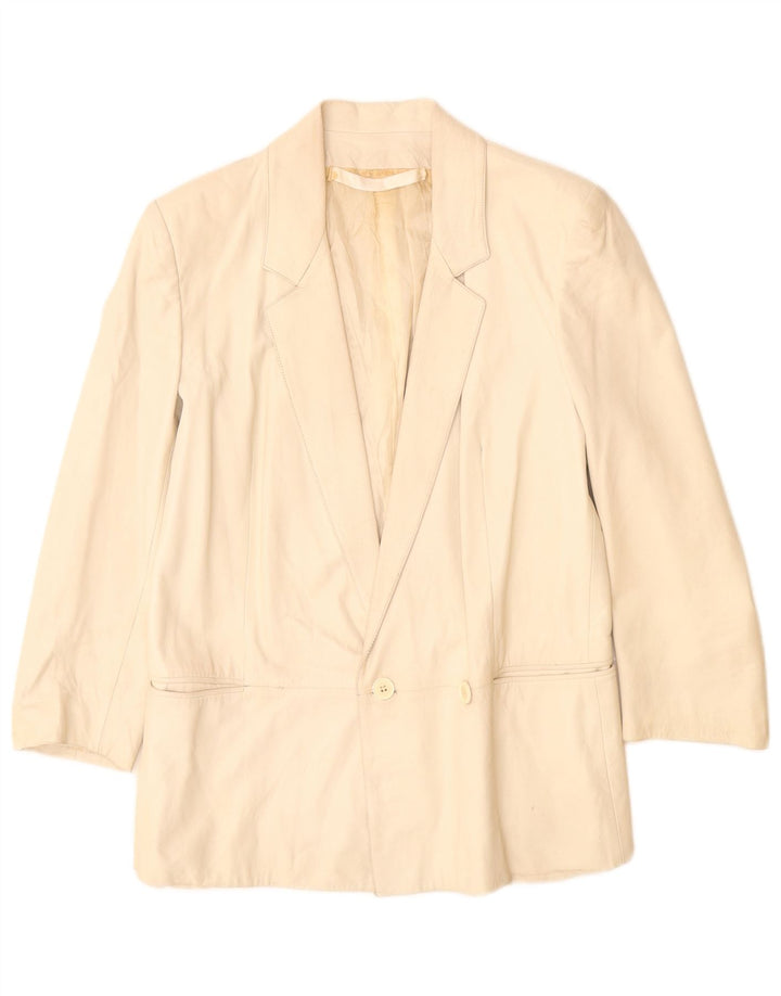 Vintage Damen Zweireihige Lederblazerjacke UK 12 Mittelbeige