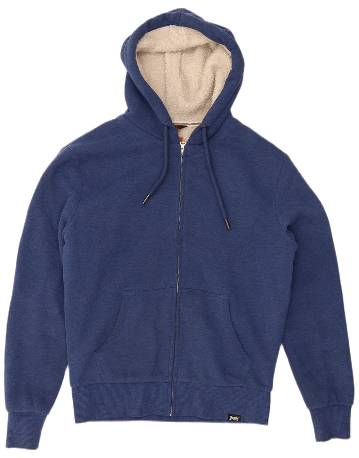 Superdry Herren-Kapuzenpullover mit Reißverschluss, klein, aus blauer Baumwolle