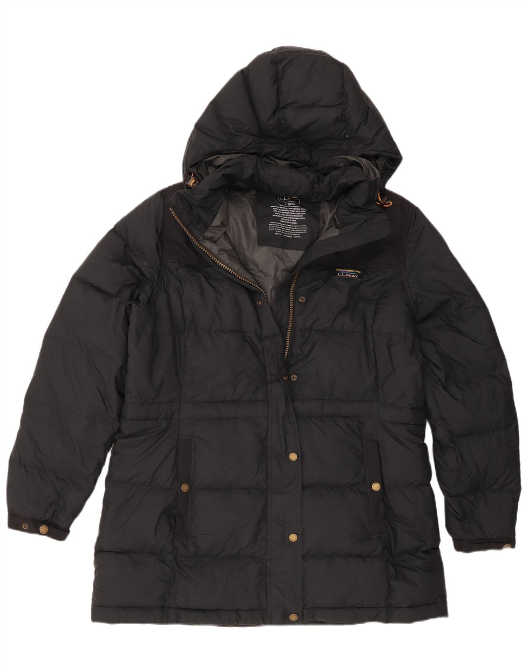 L.L.Bean Wattierte Damenjacke mit Kapuze, UK 16, Größe L, Grau, Polyester