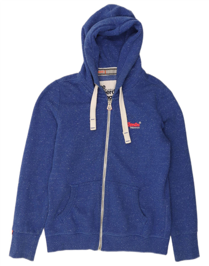 SUPERDRY Damen-Kapuzenpullover mit Reißverschluss, UK 16, Größe L, blau gefleckte Baumwolle