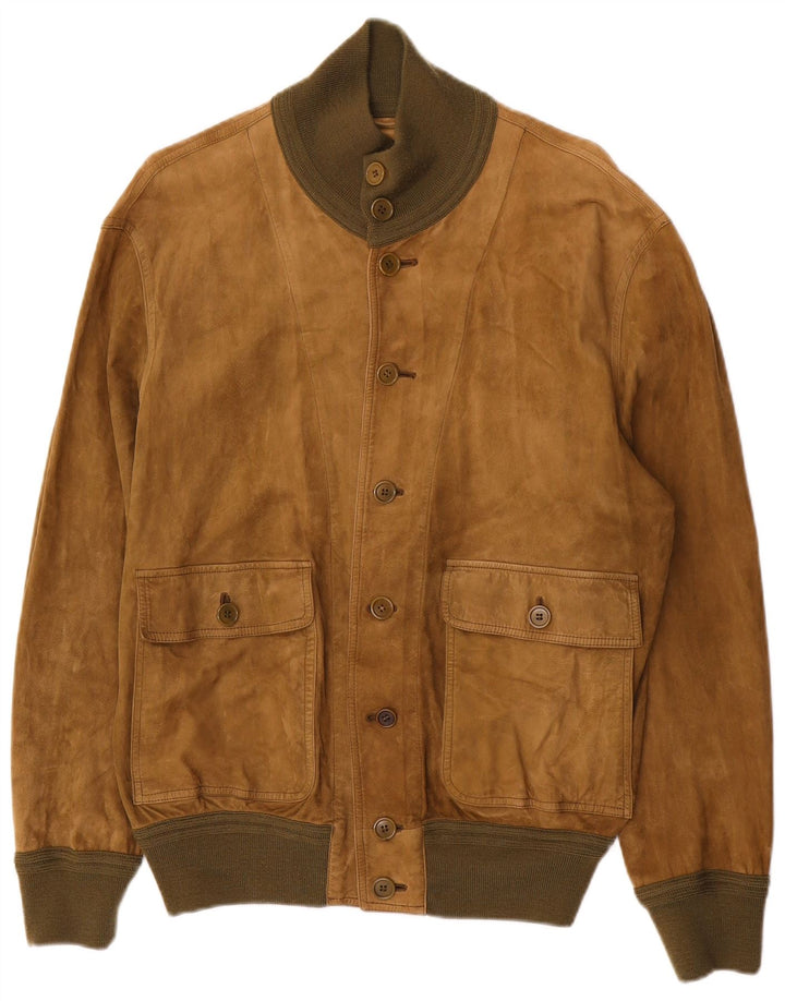 Vintage Herren Wildleder Bomberjacke UK 38 Mittelbraun Farbblock
