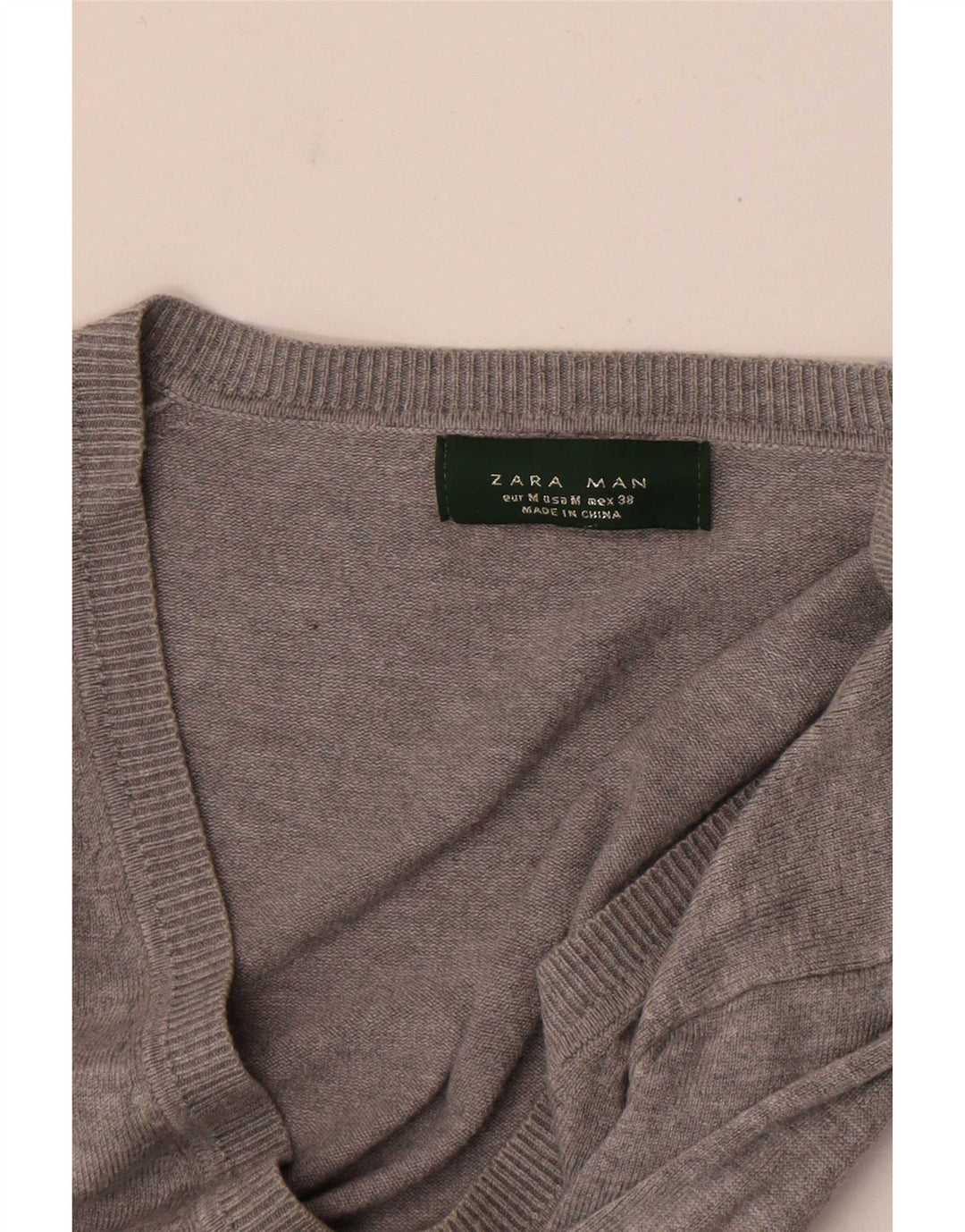 Zara Herren-Pullover mit V-Ausschnitt, Mittelgrau meliert
