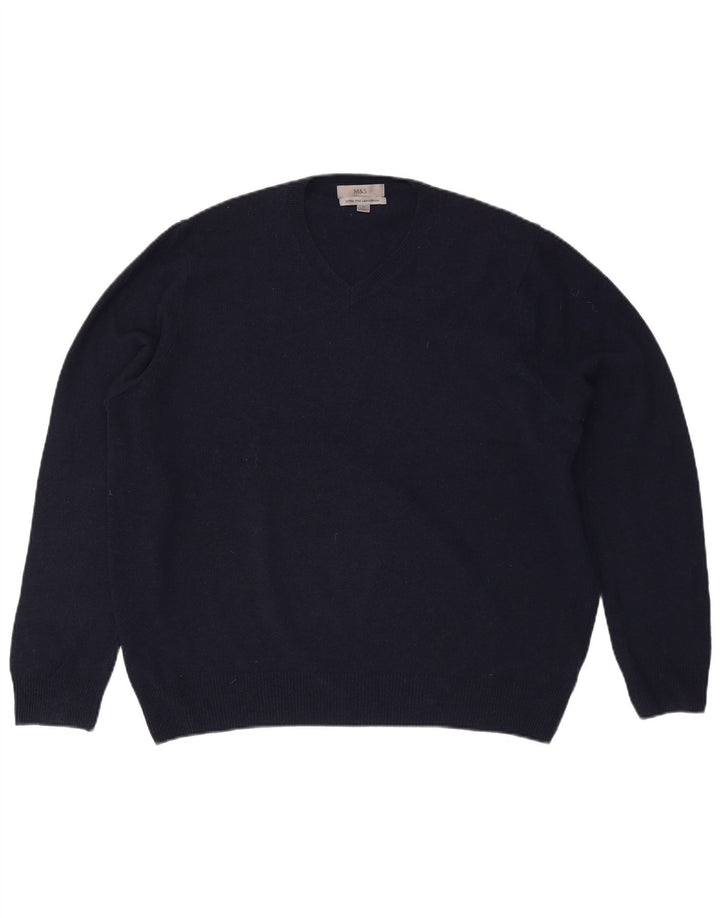 Marks & Spencer Herren-Pullover mit V-Ausschnitt, XL, marineblaue Wolle