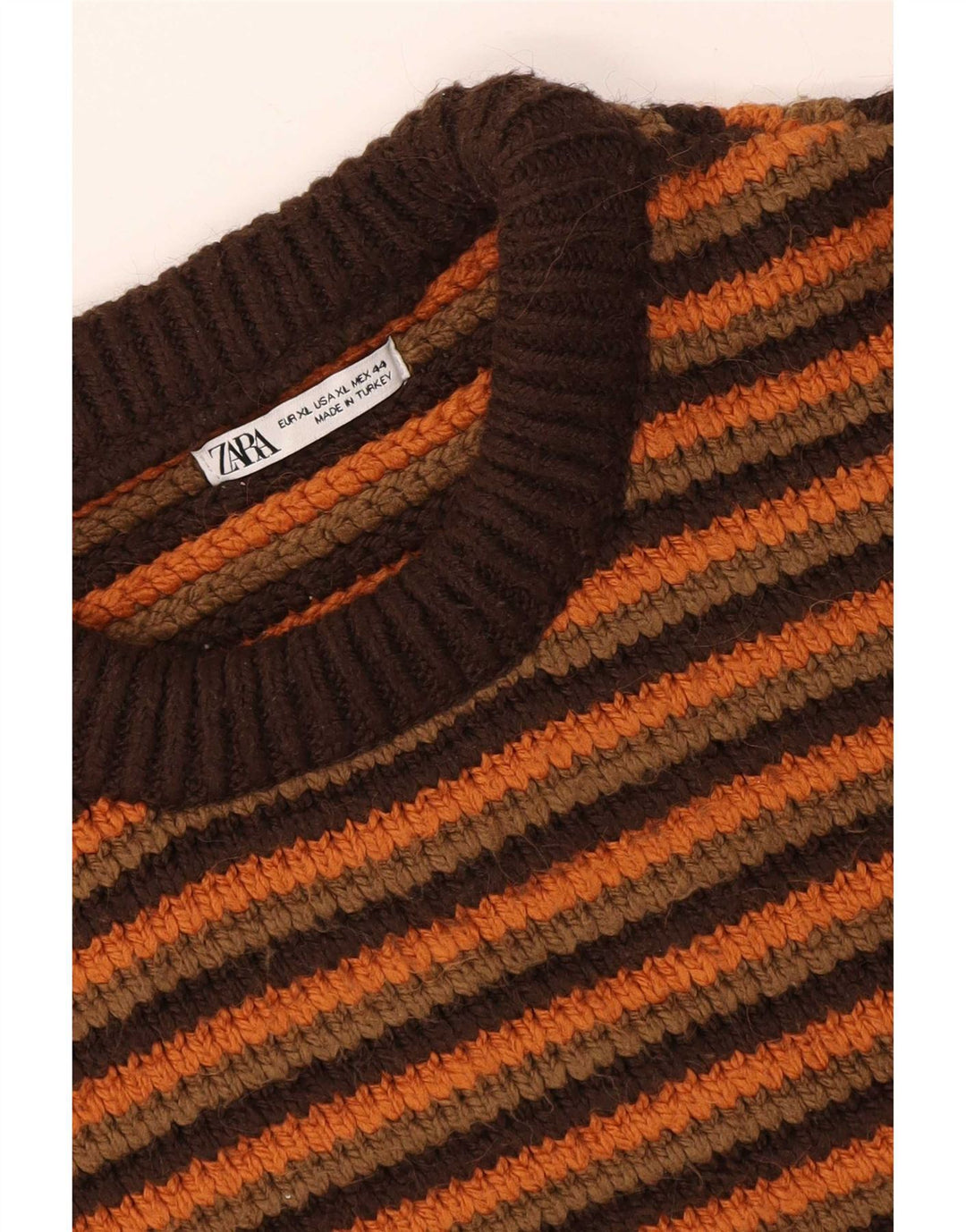 Zara Herren-Pullover mit Rundhalsausschnitt, XL, braun gestreift