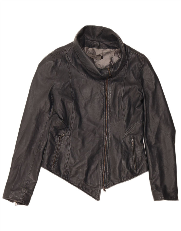 IMPERIAL Womens Asymmetric Leather Jacket UK 14 Large Black Leather