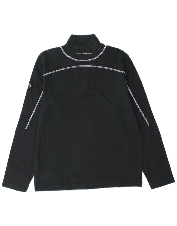 Gas Herren-Oberteil mit Reißverschluss, langärmlig, XL, schwarze Baumwolle