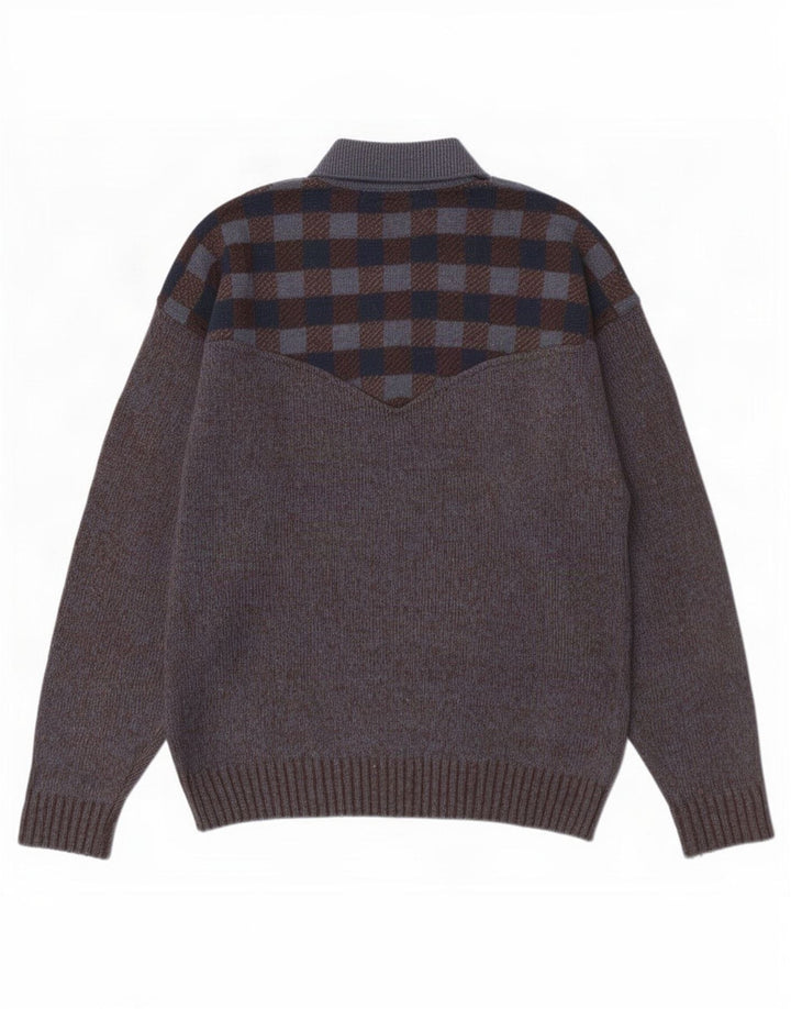 Vintage Herren-Pullover mit Rollkragen, groß, grau kariert, Wolle