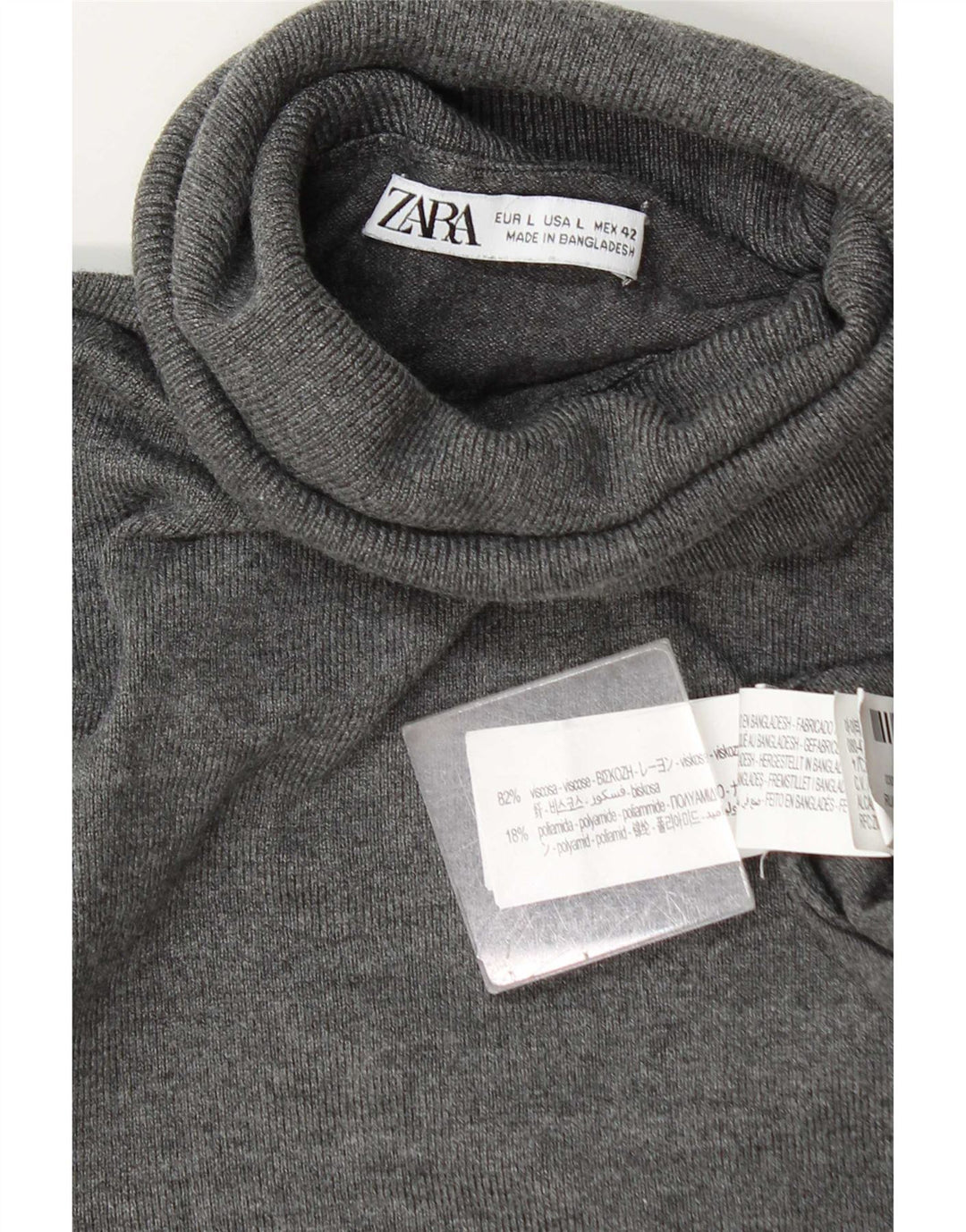 Zara Damen-Pullover mit Rollkragen, Gr. 40, Größe L, graue Viskose