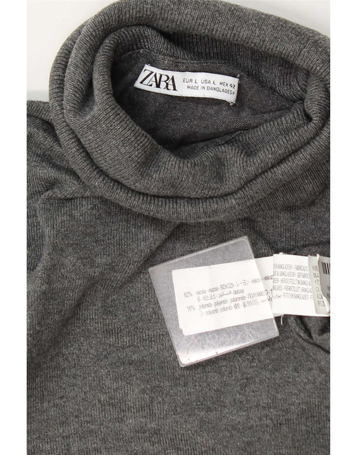 Zara Damen-Pullover mit Rollkragen, Gr. 40, Größe L, graue Viskose