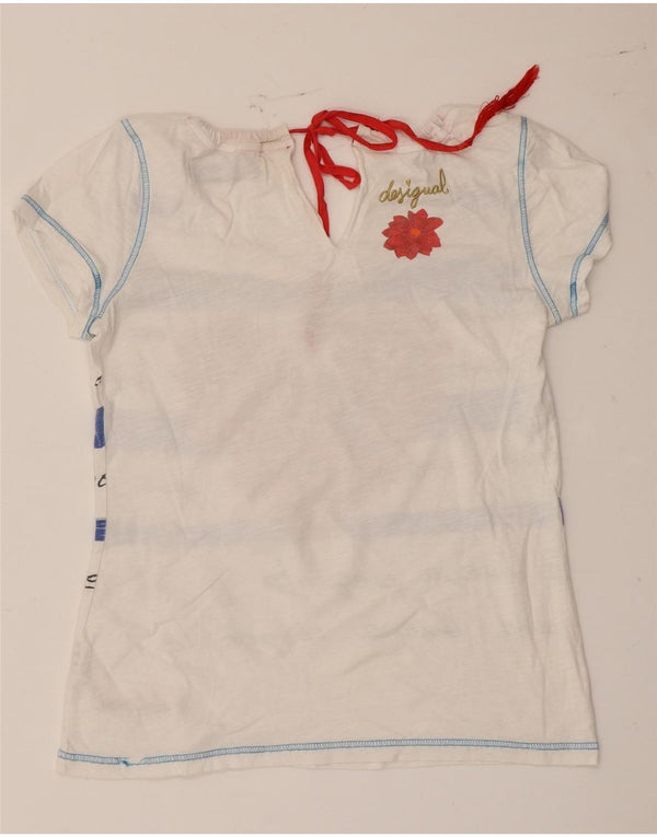 Desigual Damen Grafik-T-Shirt-Oberteil UK 12 Mittelweiß gestreift aus Baumwolle