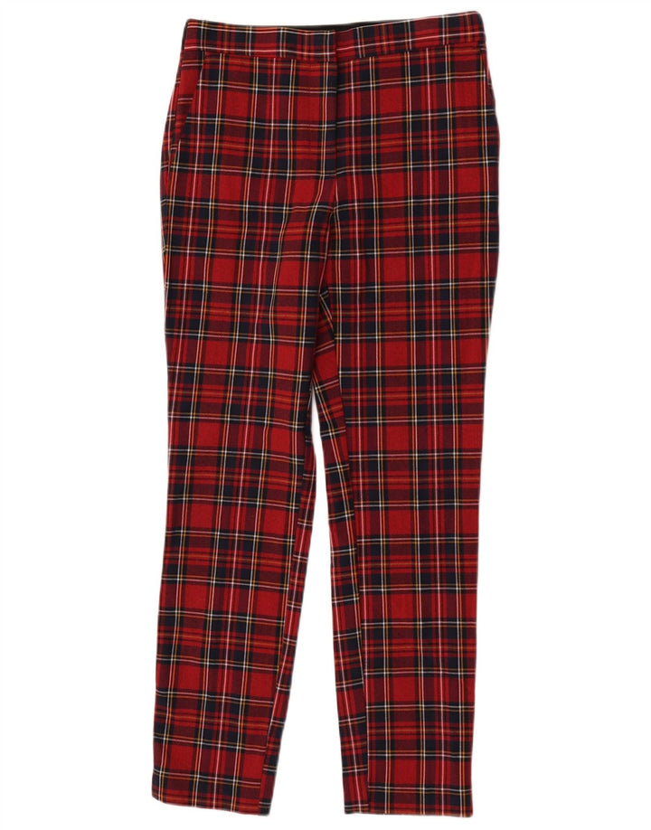 Schmale Freizeithose für Damen von Zara, Größe S, W26, L26, rot kariert, Polyester