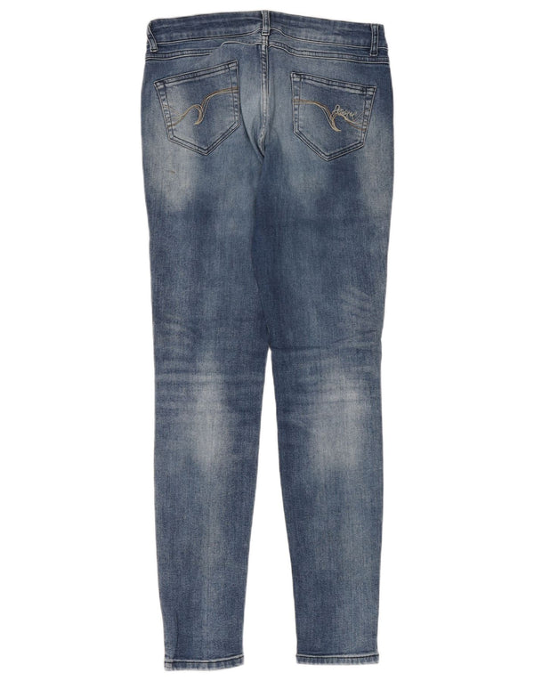 DESIGUAL Damen Distressed Skinny Jeans W32 L32 Blaue Hahnentritt-Baumwolle