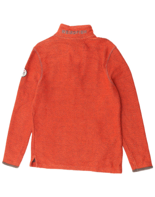 Weird Fish Mens Graphic Zip Neck Sweatshirt Jumper Medium Orange Cotton