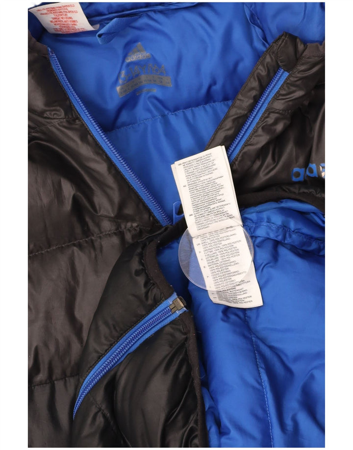 ADIDAS Wattierte Jungenjacke mit Kapuze, 13–14 Jahre, schwarzes Colourblock-Polyester