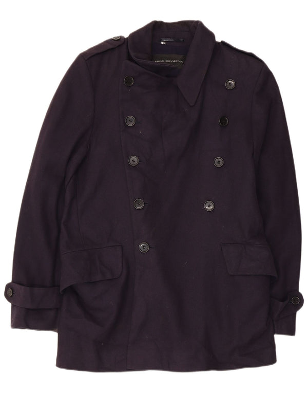 French Connection Herren-Trenchcoat UK 38 Mittelmarineblaue Schurwolle