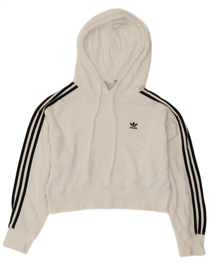ADIDAS Damen Crop Oversized Hoodie Pullover UK 8 Small Weiße Baumwolle