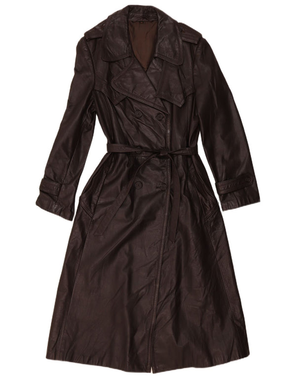 Vintage Damen Zweireihiger Ledermantel IT 44 Mittelbraun