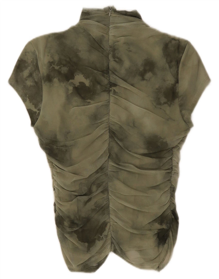 Zara Damen Blusenoberteil UK 12 Mittelgrünes Batik-Polyester